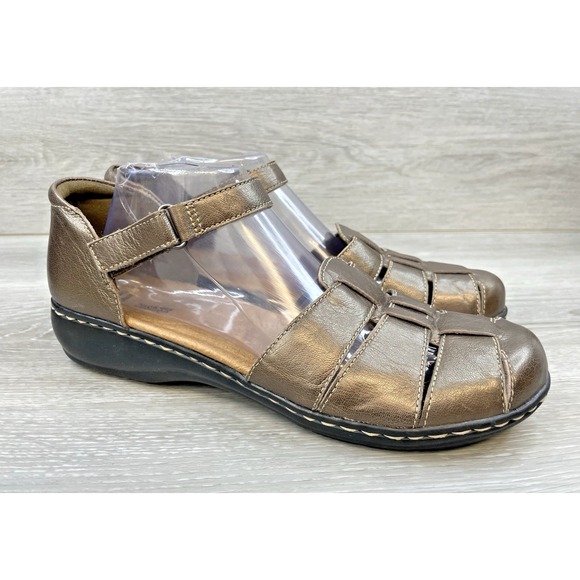 Clarks Shoes - Clark's Women's Sandals Bronze‎ Leather 11 Comfort Wedge Travel Cushioned Shoes
